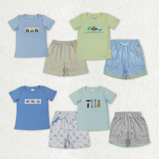 Sibling Baby Boys Summer Embroidery Top Pockets Shorts Clothes Sets