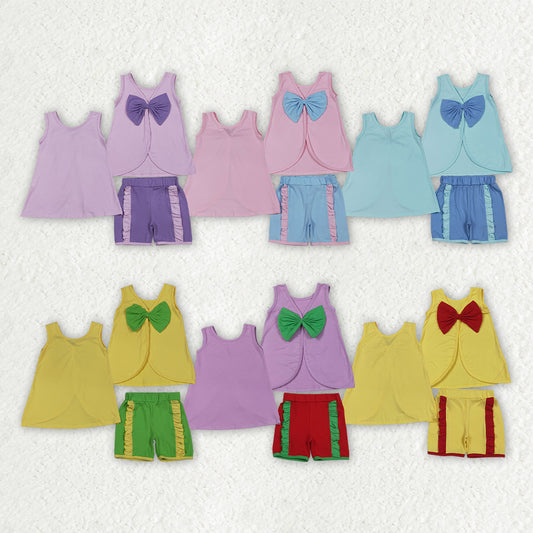 Sibling Baby Girls Sleeveless Back Bows Tunic Ruffle Shorts Clothes Sets
