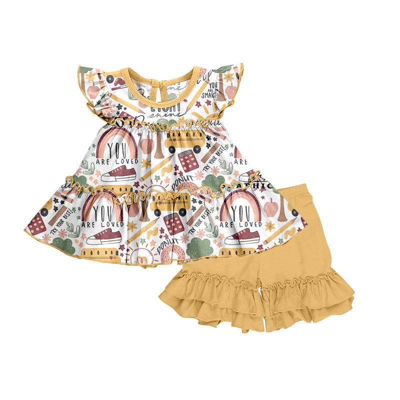 Baby Girls School Bus Tunic Top Ruffle Shorts Clothing Sets Preorder(moq 5)