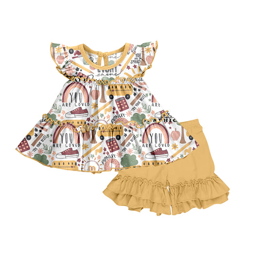 Baby Girls School Bus Tunic Top Ruffle Shorts Clothing Sets Preorder(moq 5)