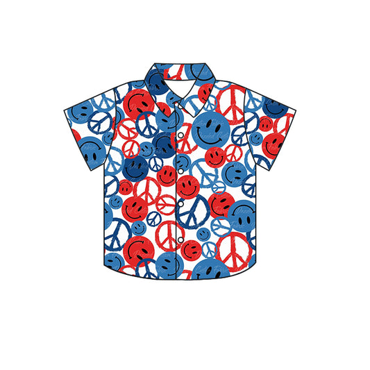 Baby Boys Short Sleeve 4th Of July Smile Buttons Tee Shirts Tops preorder(moq 5)