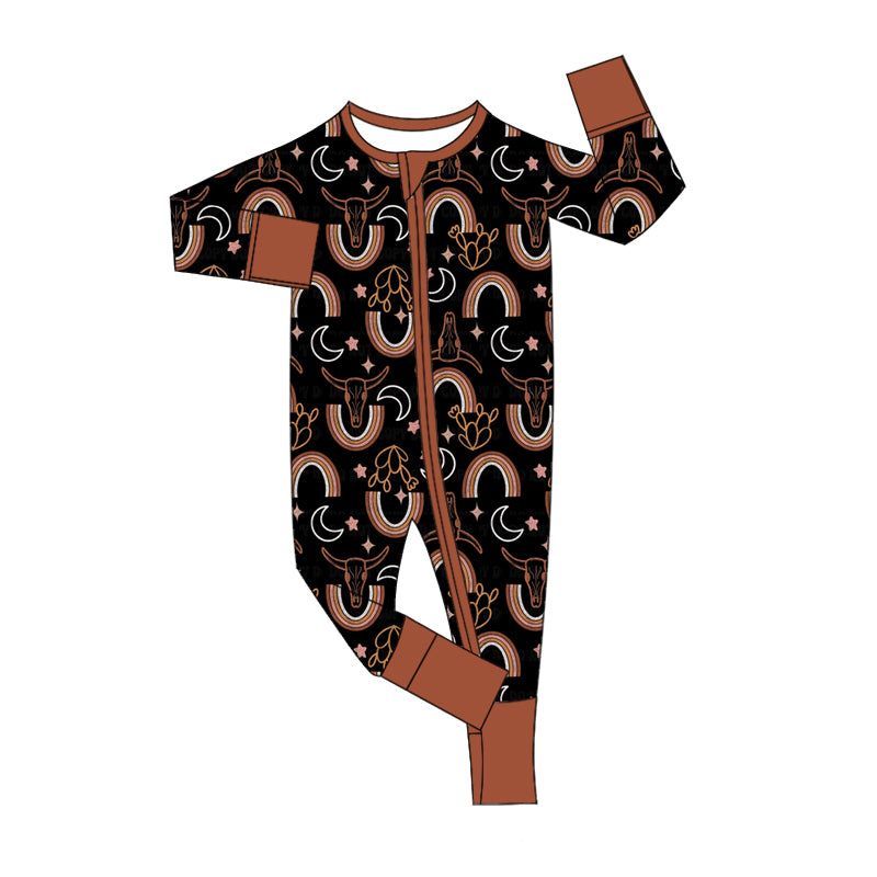 Baby Infant Boys Western Rainbow Cow Zip Rompers preorder(moq 5)