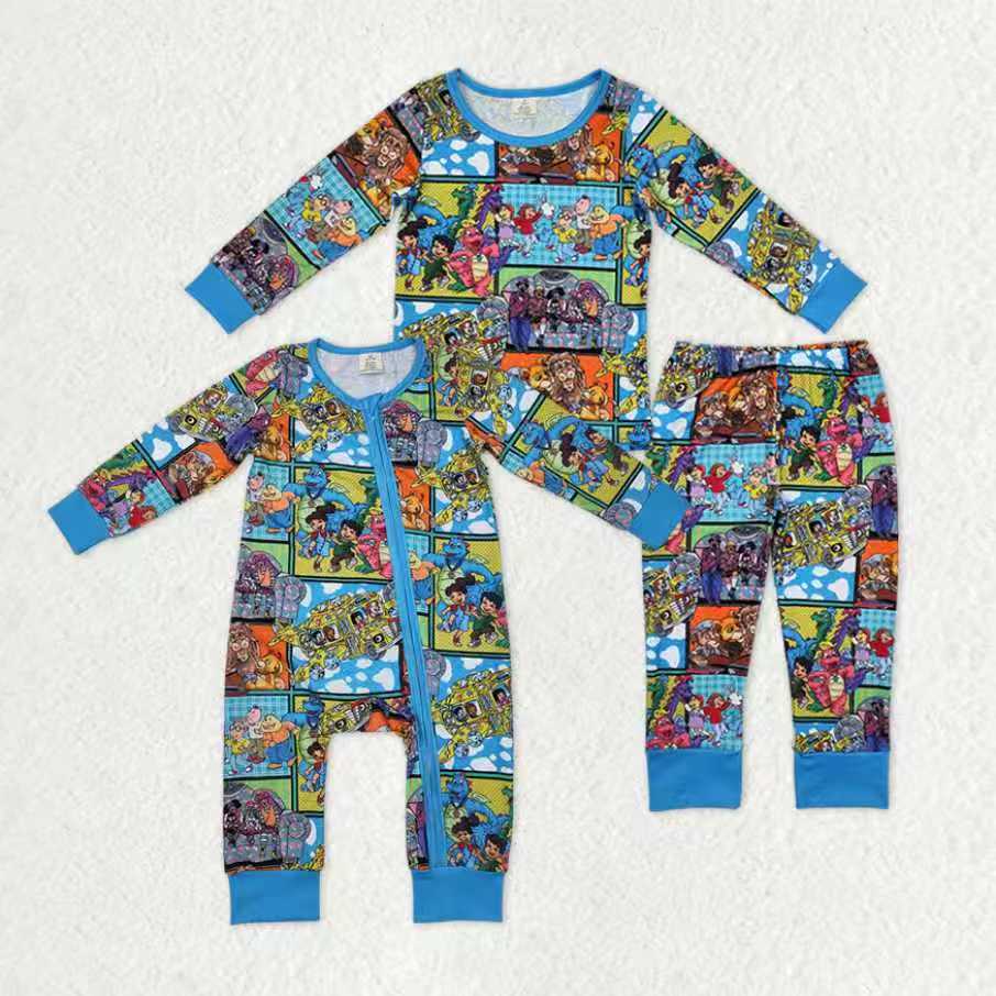 Sibling Baby Boys Cartoon Kid Animals Bamboo Pant Pajamas Sets Zipper Footie Rompers