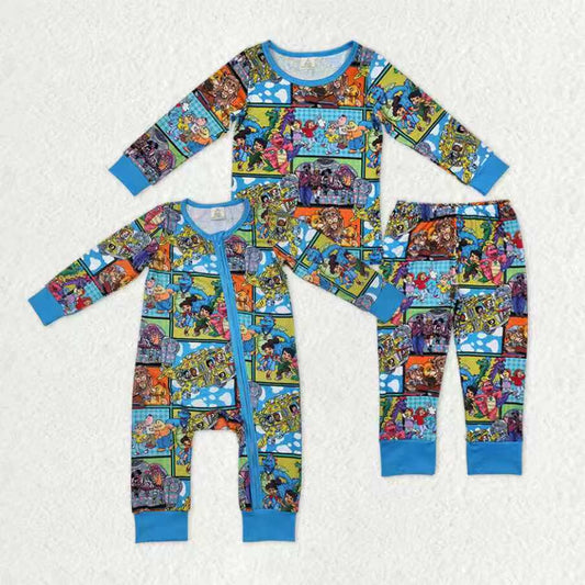 Sibling Baby Boys Cartoon Kid Animals Bamboo Pant Pajamas Sets Zipper Footie Rompers
