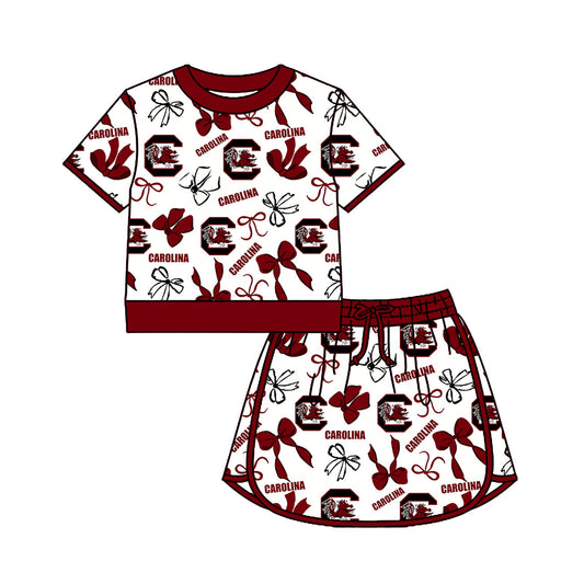 Preorder (moq 5)Baby Girls Bows Carolina Top Skirt Short Team Clothes Set