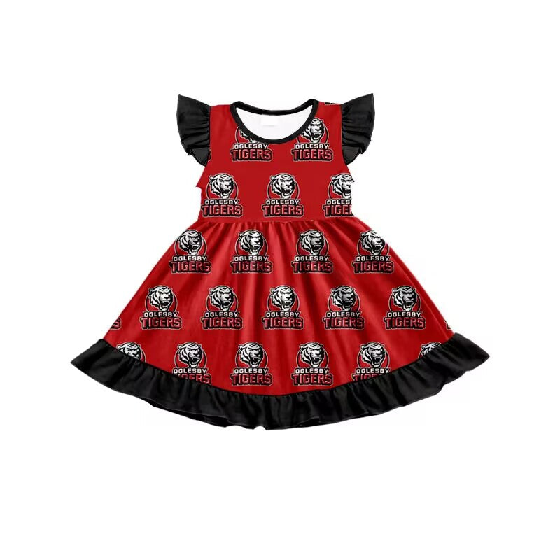 Baby Girls Tigers Teams Flutter Sleeve Knee Length Dresses Preorder(moq 5)