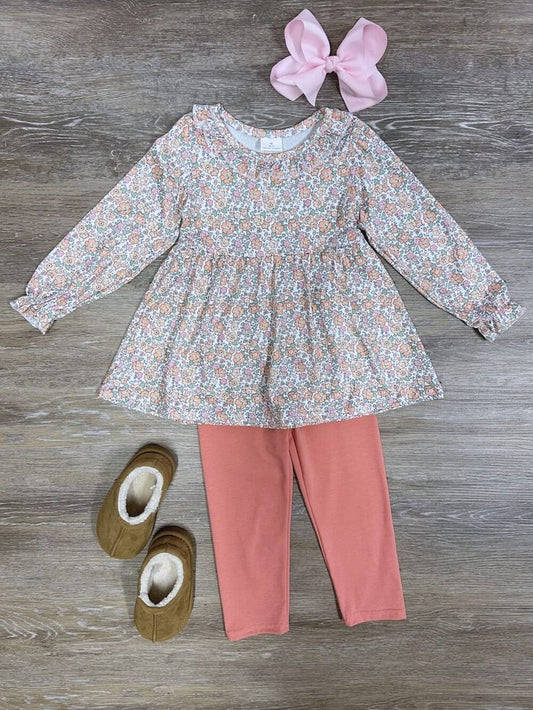 Baby Girls Pink Flowers Tunic Top Legging Clothes Sets