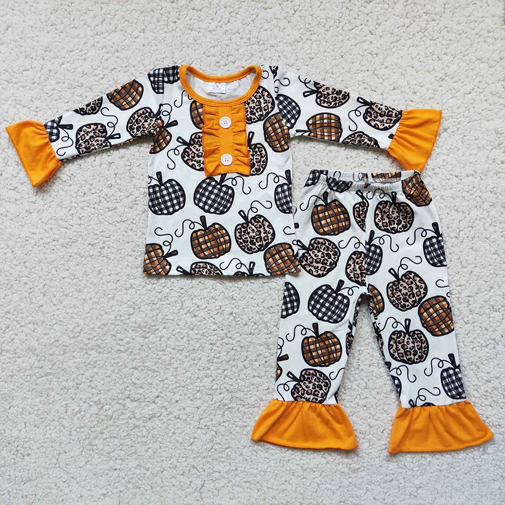 Baby Girls Boys Fall Checked Pumpkins Sibling Dresses Pajamas Clothes Sets