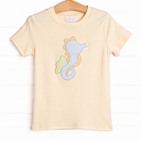 Preorder moq 5 Baby Girls Peach Short Sleeves Sea Horse Tee Shirts Top