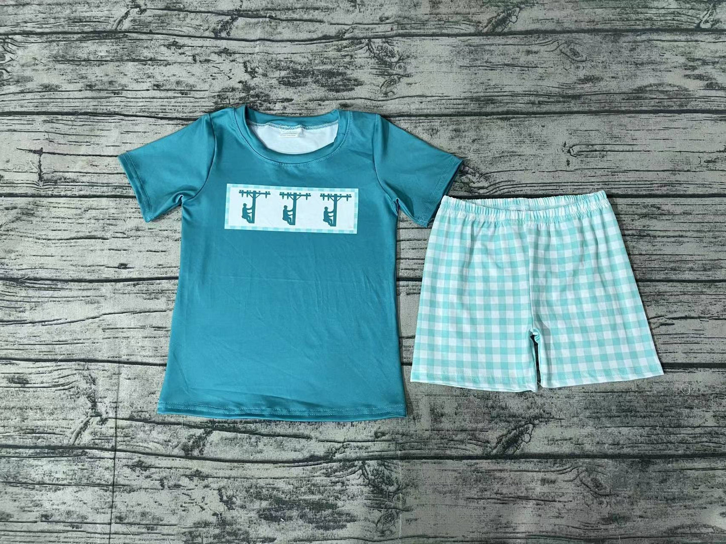 Baby Boys Green Checkered Line Workers Shirt Shorts Clothes Sets