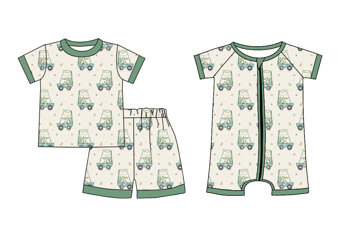 Preorder(moq 5 each)Baby Kids Boys Cart Dinosaurs Top Shorts Pajamas Rompers Clothes Sets