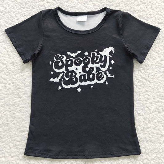 Baby Girls Spooky Babe Short Sleeve Black Shirts Tops