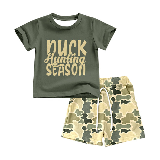 Baby Boys Duck Hunting Season Shirts Top Camo Shorts Summer Clothes Sets Preorder(moq 5)