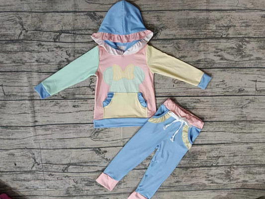 Baby Girls Cartoon Hooded Ruffle Top Pants Clothes Sets Preorder(moq 5)