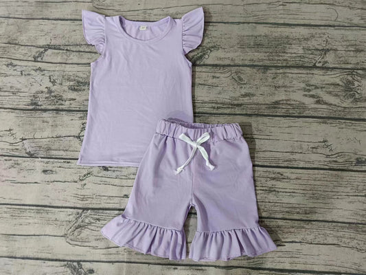 Baby Girls Flutter Sleeve Shirt Ruffle Shorts Summer Outfits Sets Preorder(moq 5)