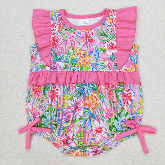 Baby Infant Girls Ruffle Pink Flowers Rompers