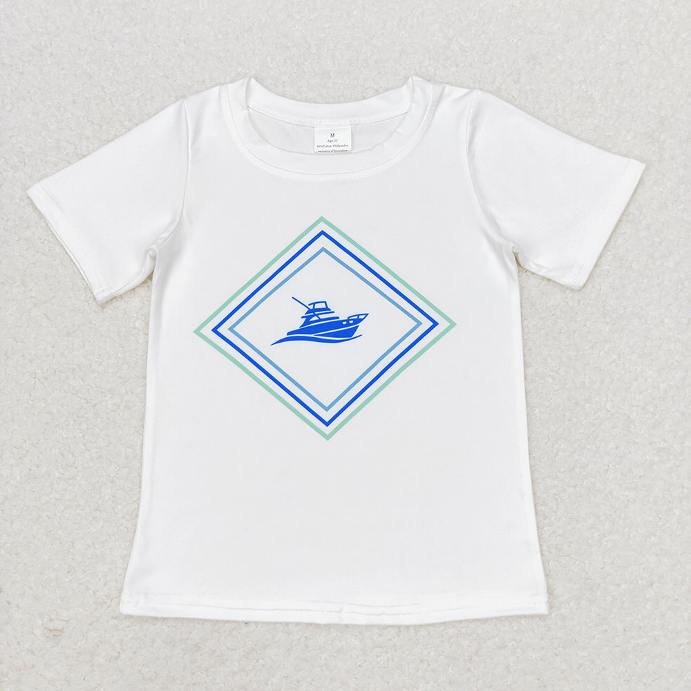 Baby Boys White Ship Short Sleeve Tee Shirts Tops