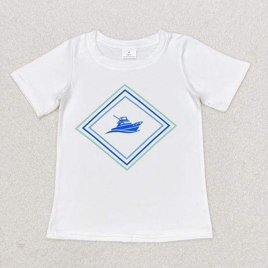 Baby Boys White Ship Short Sleeve Tee Shirts Tops