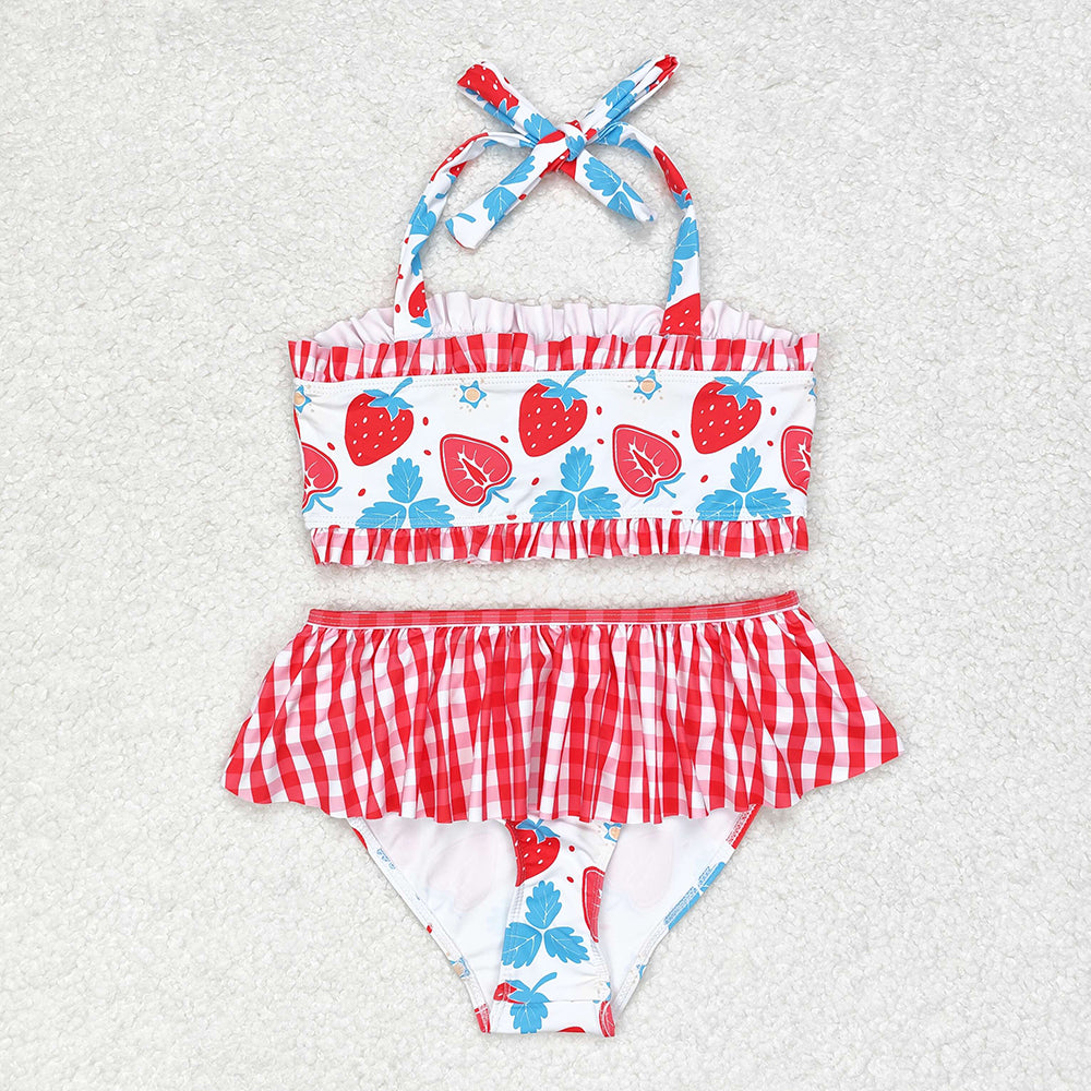 Baby Girls Summer Strawberry Halter Straps Two Pieces Swimsuits