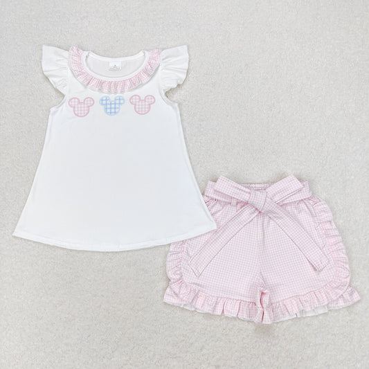 Baby Girls White Mouse Tunic Top Ruffle Shorts Clothes Sets