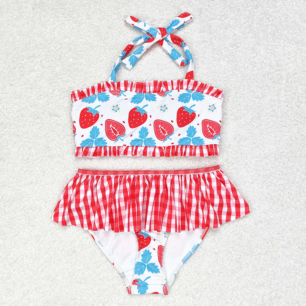 Baby Girls Summer Strawberry Halter Straps Two Pieces Swimsuits