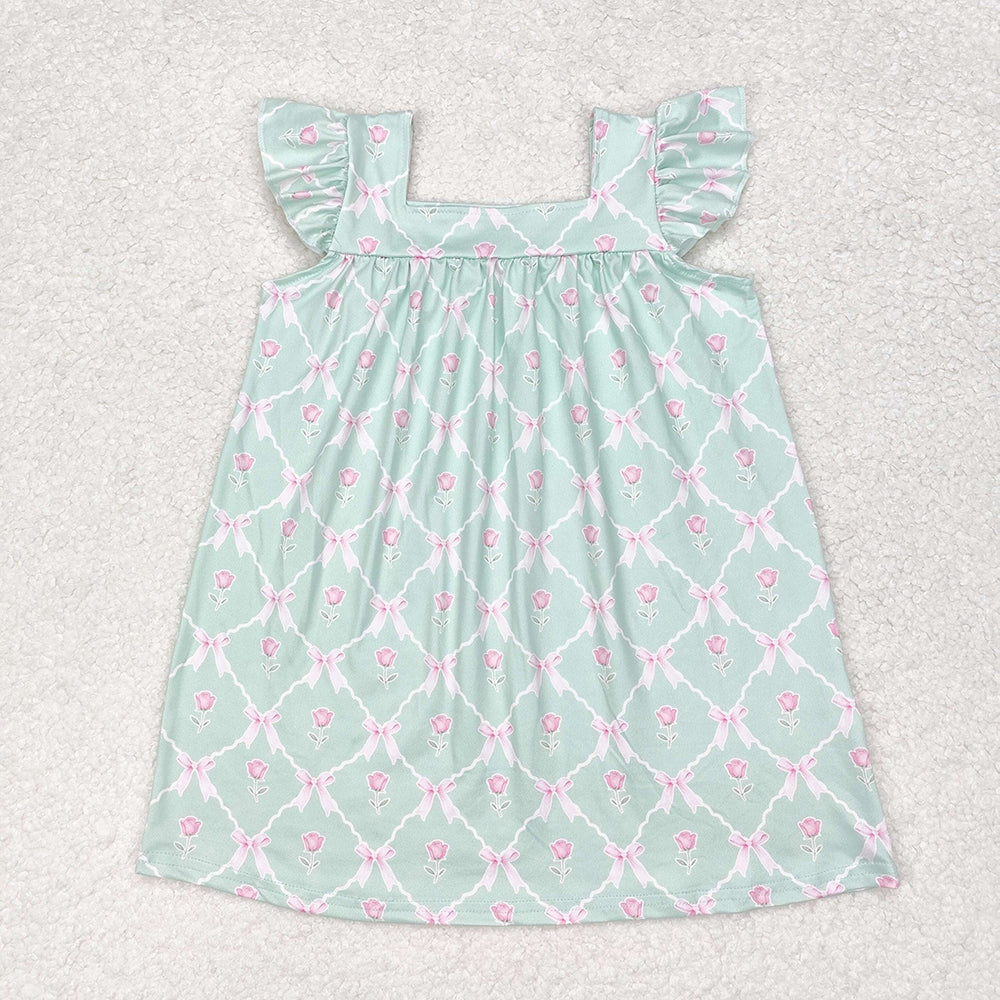 Baby Girls Green Bows Ruffle Knee Length Dresses