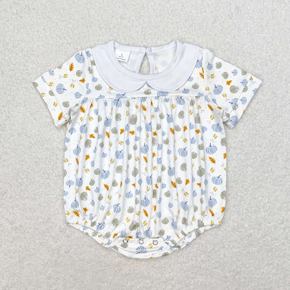 Baby Infant Boys Pumpkin Blue Short Sleeve Rompers