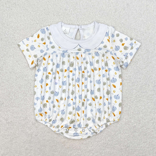 Baby Infant Boys Pumpkin Blue Short Sleeve Rompers