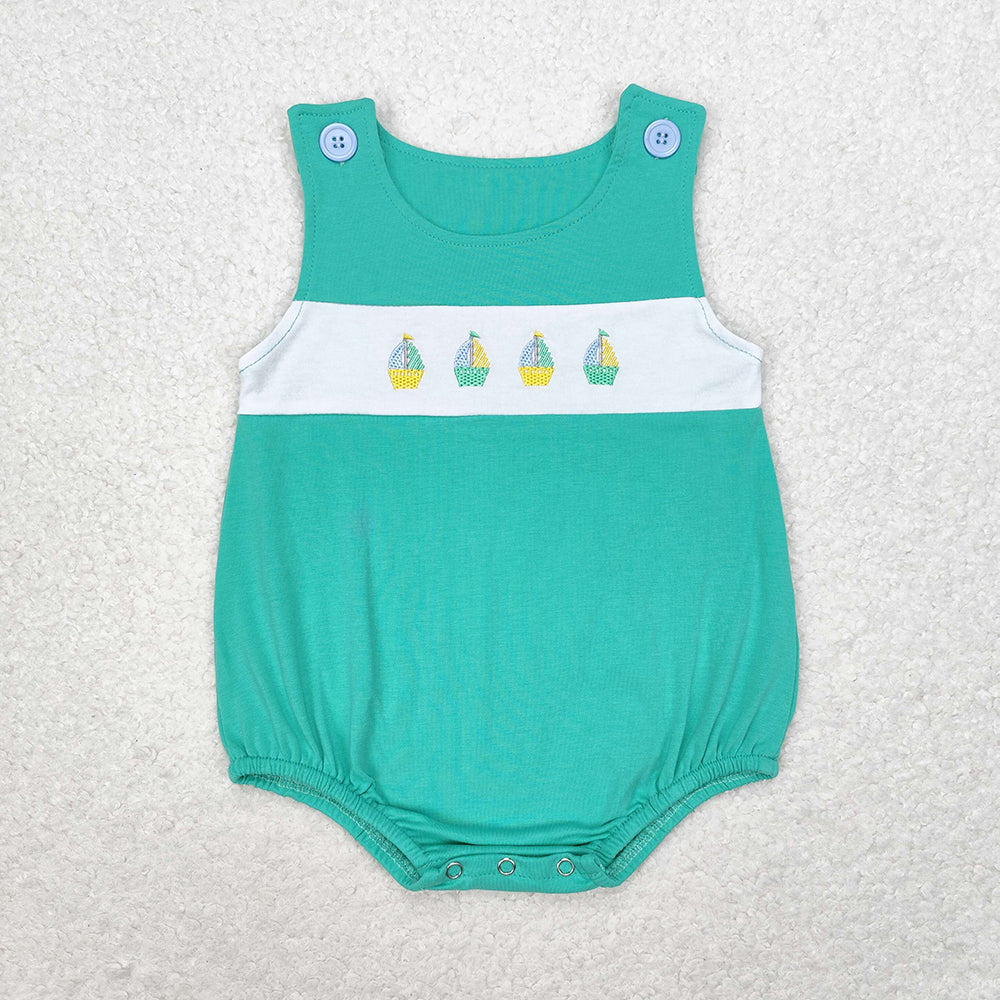 Baby Boys Summer Green Boats Sleeveless Rompers