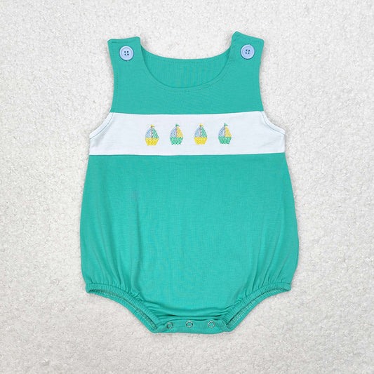 Baby Boys Summer Green Boats Sleeveless Rompers