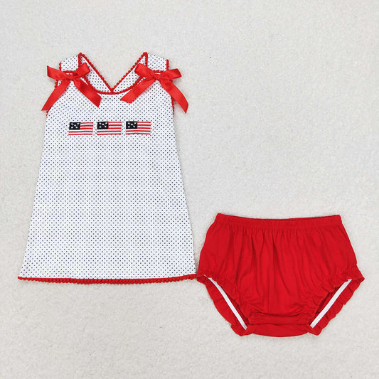 Baby Girls Flags 4th Of July Top Bummies Clothes Sets