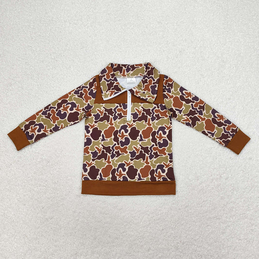 Baby Boys Brown Grey Camo Zip Pullovers Tops