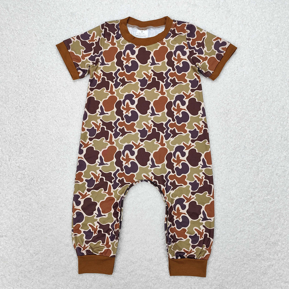 Baby Infant Boys Duck Dark Brown Camo Short Sleeve Rompers