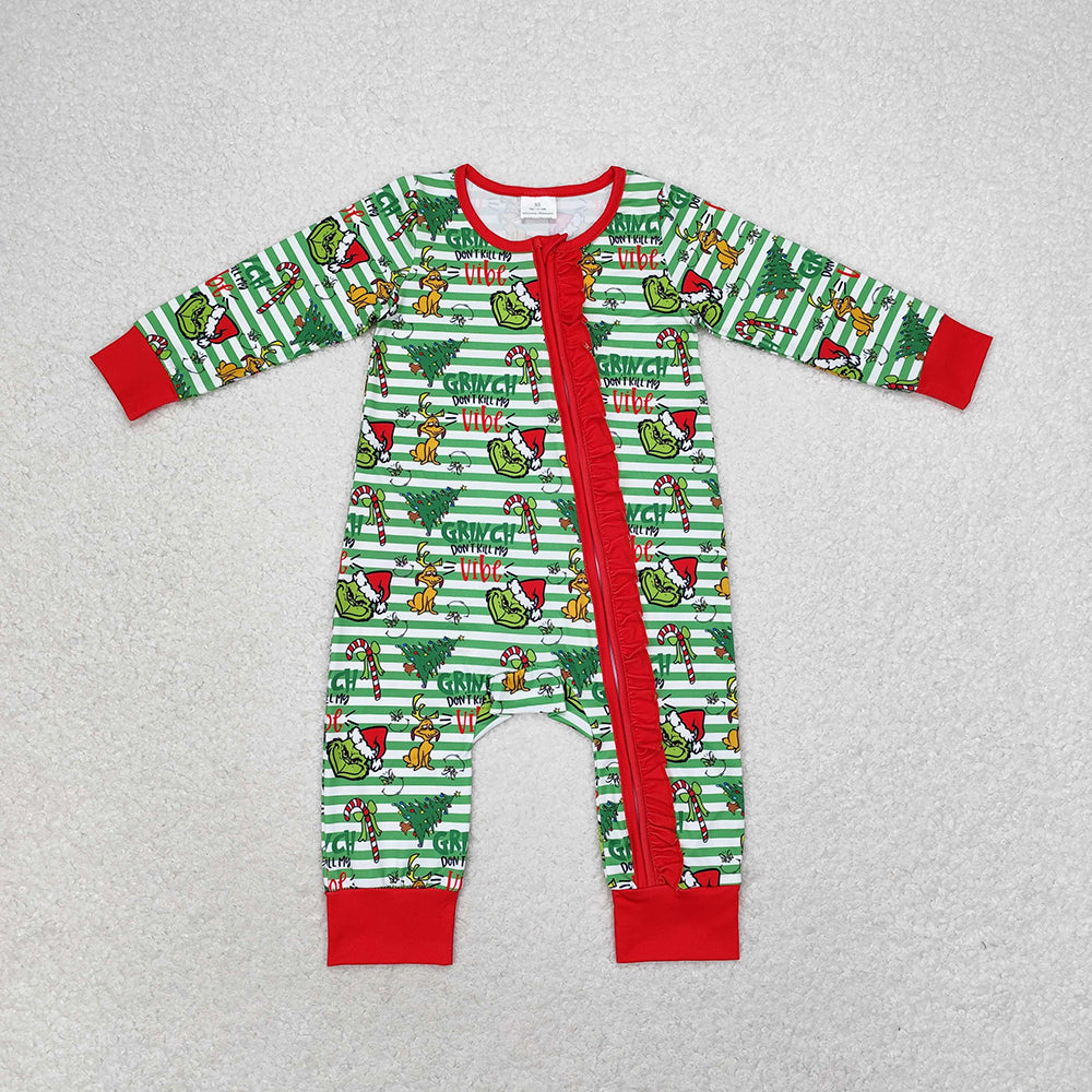 Baby Infant Girls Christmas Green Face Frog Zip Rompers