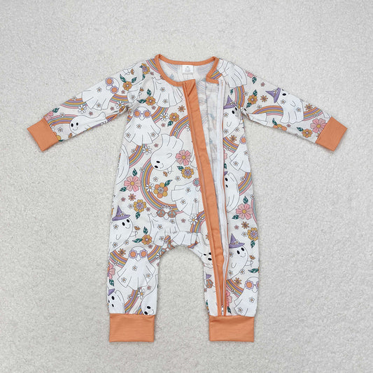 Baby Infant Girls Fall Ghost Rainbow Bamboo Zippy Rompers