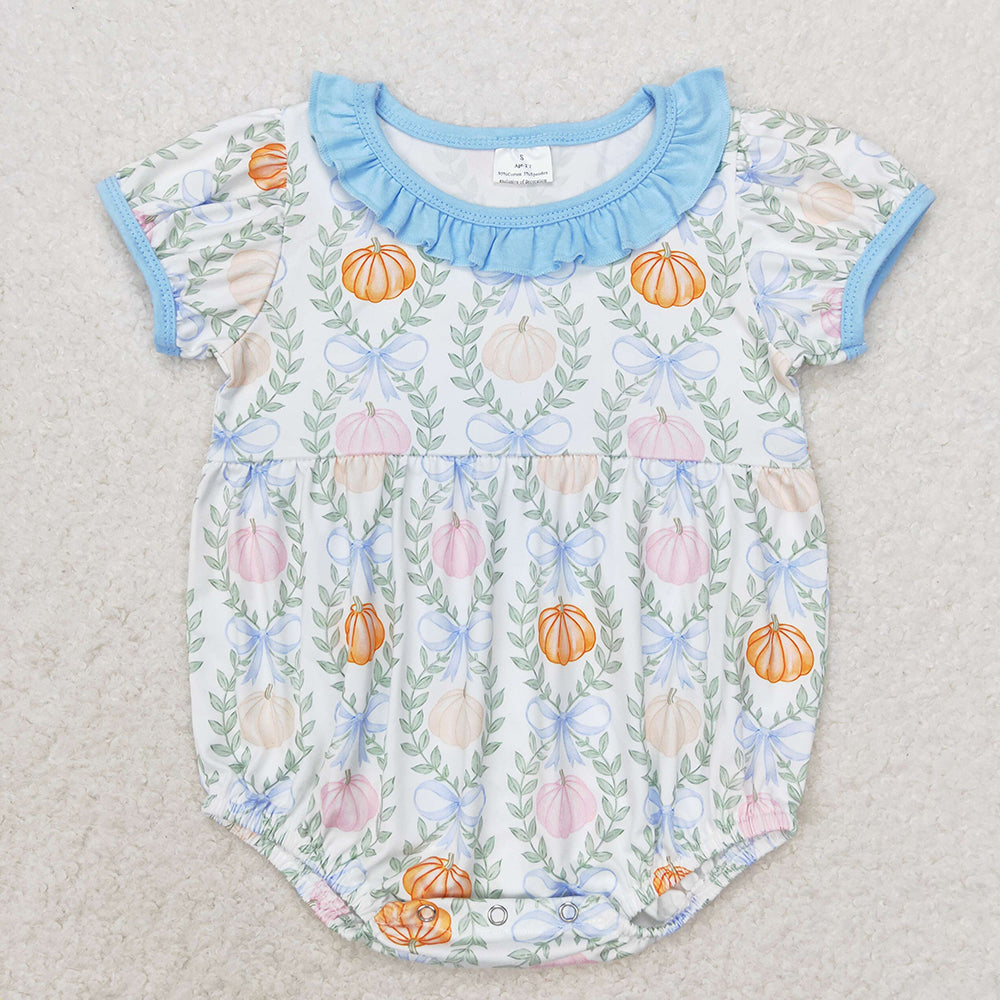Baby Infant Girls Pumpkin Leaves Short Sleeve Rompers