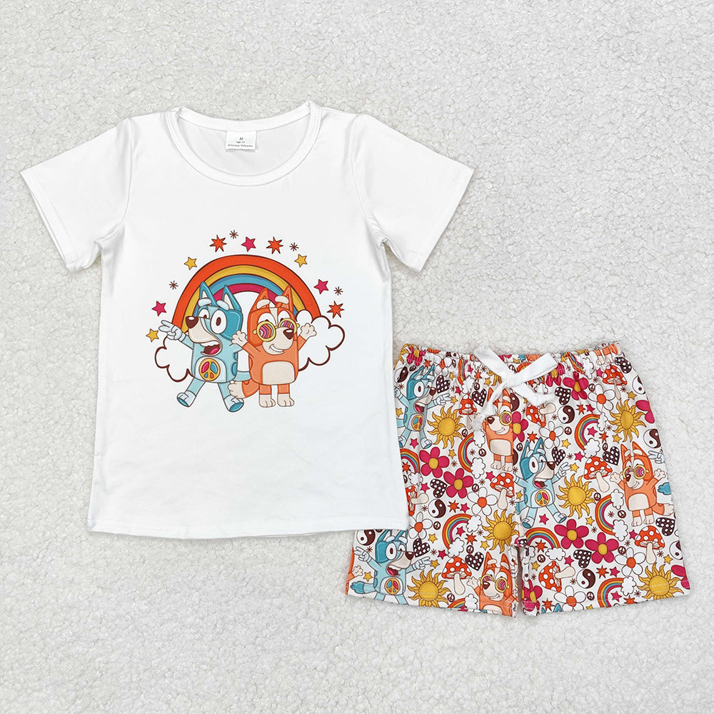 Baby Girls Dog Peace Rainbow Shirts Shorts Summer Clothes Sets
