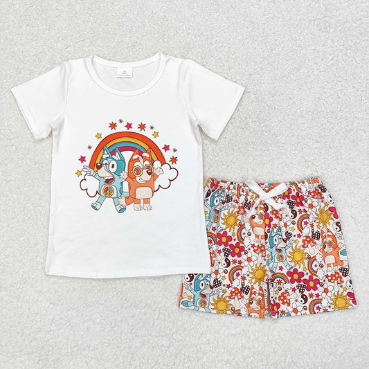 Baby Girls Dog Peace Rainbow Shirts Shorts Summer Clothes Sets
