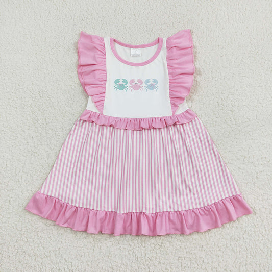 Baby Girls Crabs Pink Stripes Knee Length Dresses