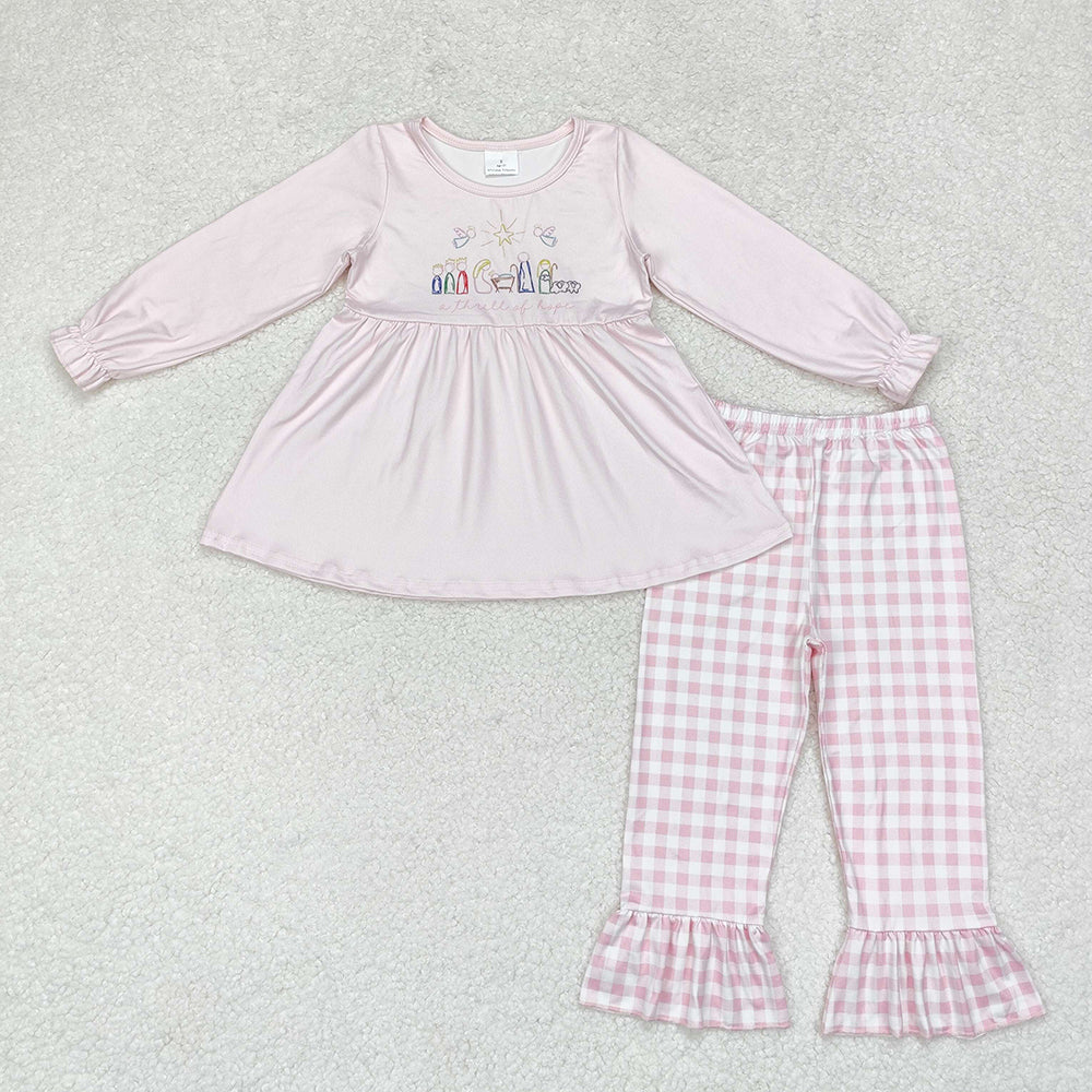 Baby Girls Christmas Pink Nativity Tunic Ruffle Pants Clothes Sets