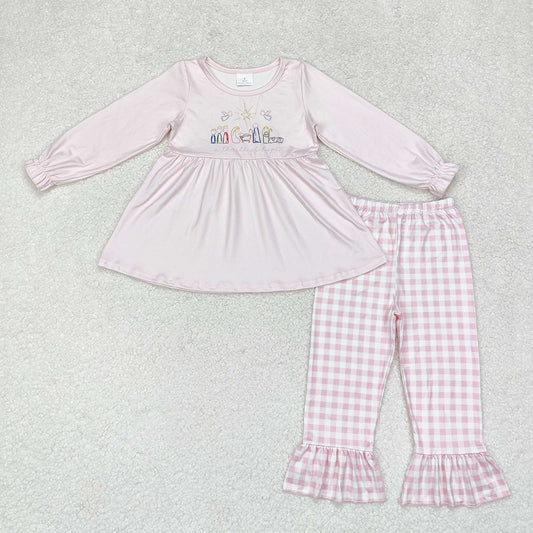 Baby Girls Christmas Pink Nativity Tunic Ruffle Pants Clothes Sets