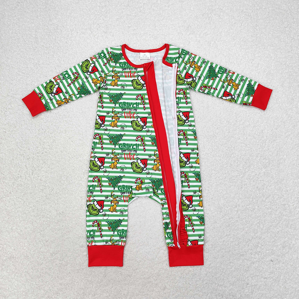 Baby Infant Girls Christmas Green Face Frog Zip Rompers