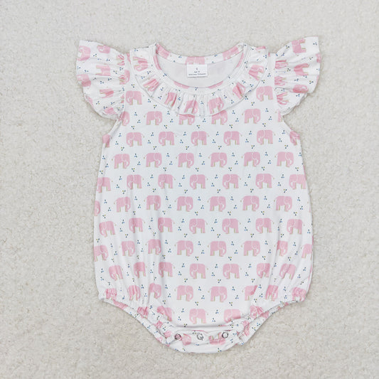 Baby Infant Girls Pink Elephant Flutter Sleeve Rompers