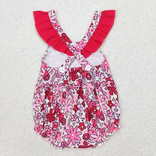 Baby Infant Girls Pink Flowers Flutter Sleeve Rompers