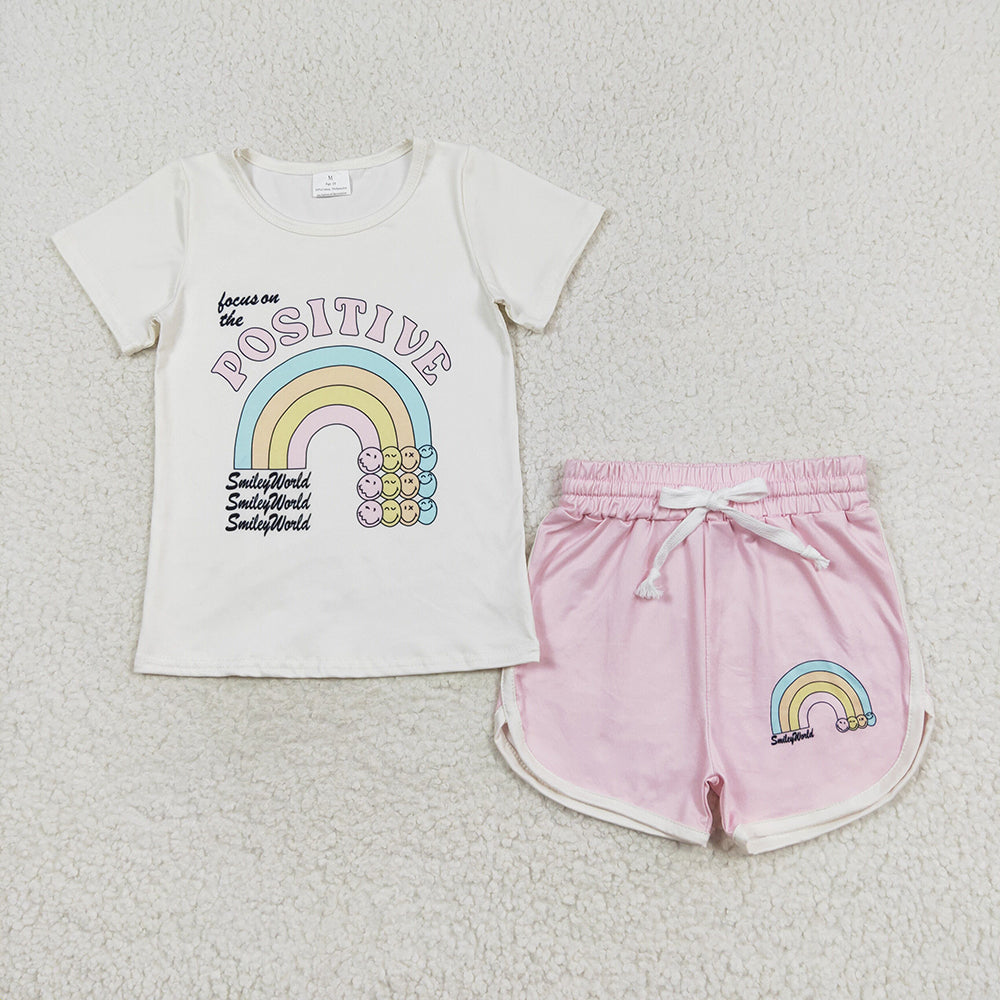 Baby Girls Positive Rainbow Shirts Shorts Clothes Sets