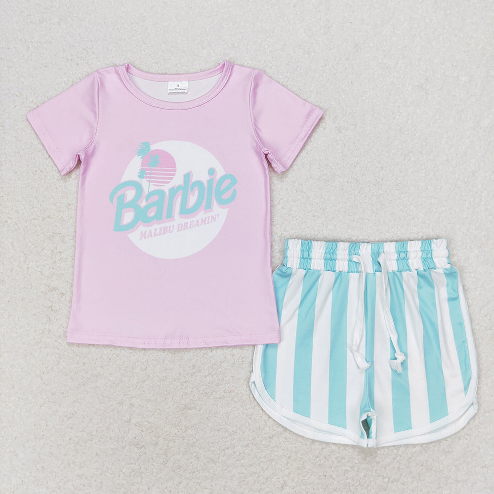 Baby Girls Doll Pink Shirt Top Stripes Shorts Clothes Sets