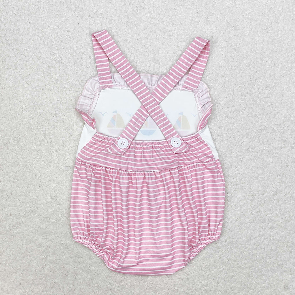 Baby Infant Girls Pink Stripes Sailboat Straps Summer Rompers