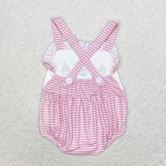 Baby Infant Girls Pink Stripes Sailboat Straps Summer Rompers