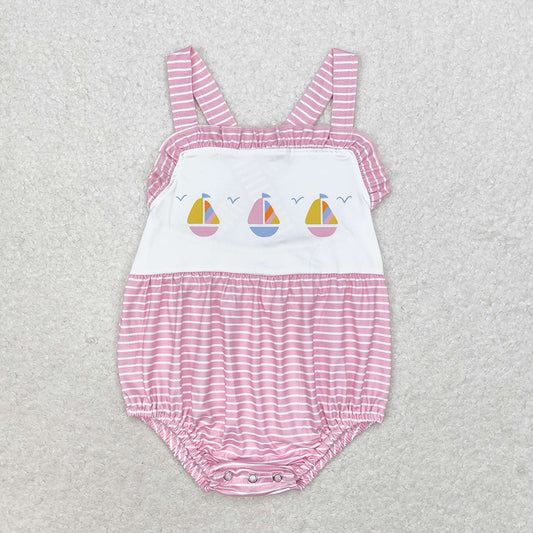 Baby Infant Girls Pink Stripes Sailboat Straps Summer Rompers