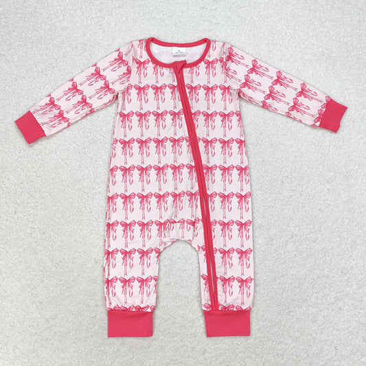 Baby Infant Girls Pink Bows Zip Long Sleeve Rompers